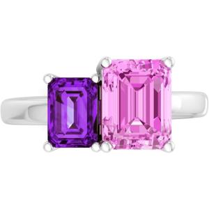 Martha Stewart 3 1/4 Carat Two Stone Gemstone Ring For Women in Sterling Silver, Gemstone Jewelry For Women(Option 6)