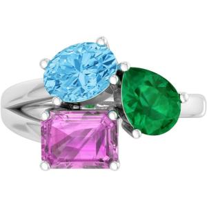 Martha Stewart 3 3/4 Carat Three Stone Gemstone Ring for Women in Sterling Silver, Gemstone Jewelry For Women(Option 2)