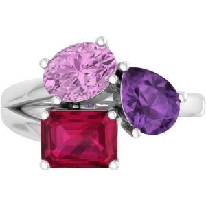 Martha Stewart 3 3/4 Carat Three Stone Gemstone Ring for Women in Sterling Silver, Gemstone Jewelry For Women(Option 5)