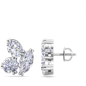 Martha Stewart 3 Carat Lab Grown Diamond Cluster Stud Earrings, Marquise, Round, Oval Shapes in 14K Gold(white-gold)