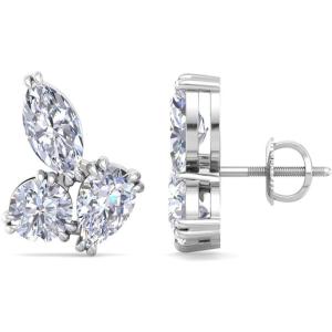 Martha Stewart 3 Carat Lab Grown Diamond Cluster Stud Earrings, Marquise, Round, Pear Shapes in 14K Gold(white-gold)