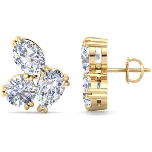 Martha Stewart 3 Carat Lab Grown Diamond Cluster Stud Earrings, Pear, Round, Oval Shapes in 14K Gold(yellow-gold)