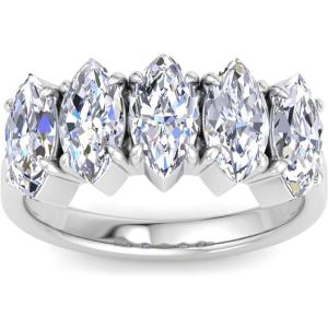 Martha Stewart 3 Carat Lab Grown Diamond Ring, Five Stone Diamond Engagement Ring in 14 Karat Gold(white-gold)