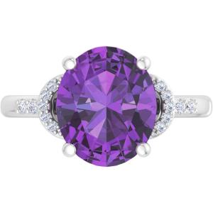 Martha Stewart 4 1/2 Carat Oval Shape Gemstone Ring with Lab Grown Diamonds in Sterling Silver, Choose Your Gemstone(Amethyst)