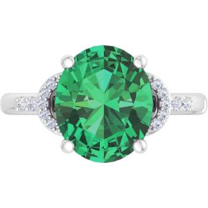 Martha Stewart 4 1/2 Carat Oval Shape Gemstone Ring with Lab Grown Diamonds in Sterling Silver, Choose Your Gemstone(Emerald)