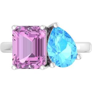 Martha Stewart 4 3/4 Carat Two Stone Gemstone Ring For Women in Sterling Silver, Gemstone Jewelry For Women(Option 7)