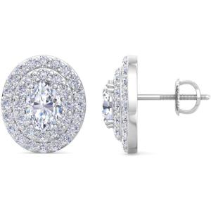 Martha Stewart 4 Carat Lab Grown Diamond Halo Stud Earrings In 14K Gold, Oval Shape Lab Grown Diamond Earrings for Women(white-gold)