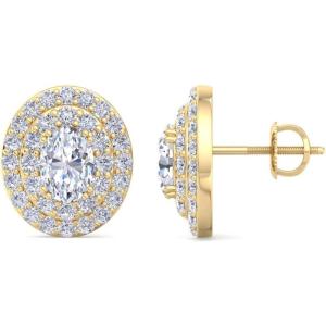 Martha Stewart 4 Carat Lab Grown Diamond Halo Stud Earrings In 14K Gold, Oval Shape Lab Grown Diamond Earrings for Women(yellow-gold)