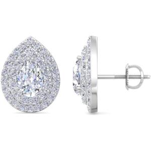 Martha Stewart 4 Carat Lab Grown Diamond Halo Stud Earrings In 14K Gold, Pear Shape Lab Grown Diamond Earrings for Women(white-gold)