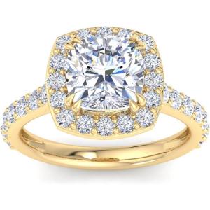 Martha Stewart 4 Carat Lab Grown Diamond Ring, Halo Diamond Engagement Ring in 14 Karat Gold(yellow-gold)