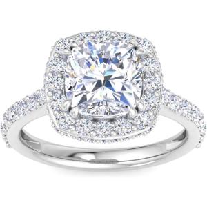 Martha Stewart 4 Carat Lab Grown Diamond Ring, Hidden Halo Diamond Engagement Ring in 14 Karat Gold(white-gold)