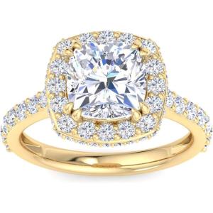 Martha Stewart 4 Carat Lab Grown Diamond Ring, Hidden Halo Diamond Engagement Ring in 14 Karat Gold(yellow-gold)