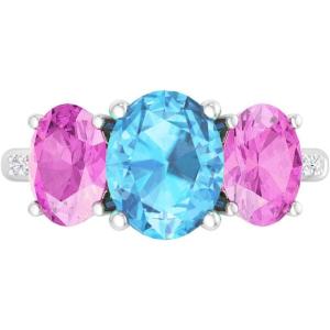 Martha Stewart 5 Carat Oval Shape Gemstone Three Stone Ring with Lab Grown Diamonds in Sterling Silver, Choose Your Gemstone(Option 4)