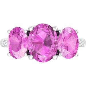 Martha Stewart 5 Carat Oval Shape Gemstone Three Stone Ring with Lab Grown Diamonds in Sterling Silver, Choose Your Gemstone(Option 6)