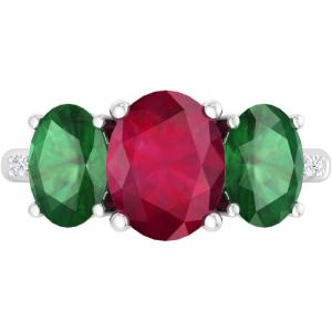 Martha Stewart 5 Carat Oval Shape Gemstone Three Stone Ring with Lab Grown Diamonds in Sterling Silver, Choose Your Gemstone(Option 8)