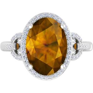 Martha Stewart 6 3/4 Carat Oval Shape Gemstone Halo Ring with Lab Grown Diamonds in Sterling Silver, Choose Your Gemstone(Citrine)