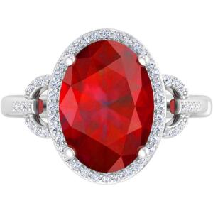 Martha Stewart 6 3/4 Carat Oval Shape Gemstone Halo Ring with Lab Grown Diamonds in Sterling Silver, Choose Your Gemstone(Ruby)