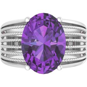 Martha Stewart 6 3/4 Carat Oval Shape Gemstone Hidden Halo Ring with Lab Grown Diamonds in Sterling Silver, Choose Your Gemstone(Amethyst)