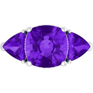 Martha Stewart 8 Carat Cushion Cut Gemstone Three Stone Ring with Lab Grown Diamonds in Sterling Silver, Choose Your Gemstone(Option 1)
