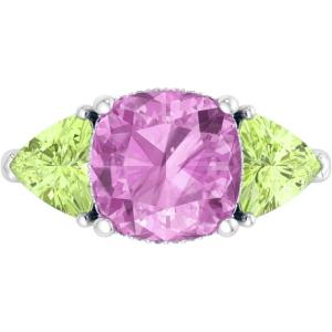 Martha Stewart 8 Carat Cushion Cut Gemstone Three Stone Ring with Lab Grown Diamonds in Sterling Silver, Choose Your Gemstone(Option 6)