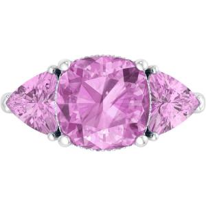 Martha Stewart 8 Carat Cushion Cut Gemstone Three Stone Ring with Lab Grown Diamonds in Sterling Silver, Choose Your Gemstone(Option 7)