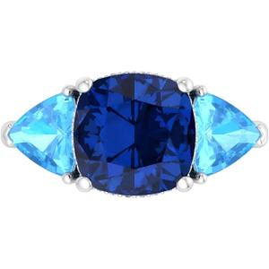 Martha Stewart 8 Carat Cushion Cut Gemstone Three Stone Ring with Lab Grown Diamonds in Sterling Silver, Choose Your Gemstone(Option 9)