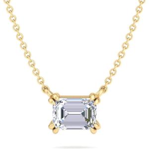Martha Stewart Emerald Cut Lab Grown Diamond Solitaire Necklace in 14 Karat Gold, Lab Grown Diamond Necklace(yellow-gold)