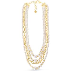 Martha Stewart Four Strand Pearl and Chain Necklace In Gold, Long, For Women