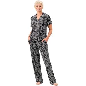 Martha Stewart Pajamas for Women | Luxury 2-Piece Set | Short Sleeve V-Neck Button-Down | Soft, Breathable Comfort(Dark Paisley)