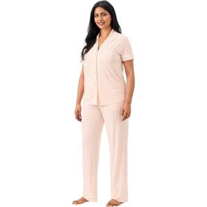 Martha Stewart Pajamas for Women | Luxury 2-Piece Set | Short Sleeve V-Neck Button-Down | Soft, Breathable Comfort(Light Checkered)