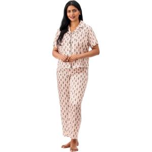 Martha Stewart Pajamas for Women | Luxury 2-Piece Set | Short Sleeve V-Neck Button-Down | Soft, Breathable Comfort(Pink Paisley)