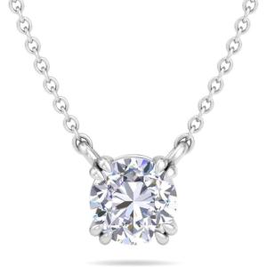 Martha Stewart Round Shape Lab Grown Diamond Solitaire Necklace In 14 Karat Gold(white-gold)