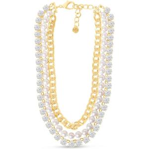 Martha Stewart Three Strand Pearl, Crystal and Chain Necklace In Gold, 18 Inches For Women