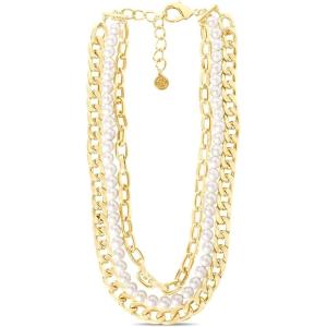 Martha Stewart Three Strand Pearl and Chain Necklace In Gold For Women