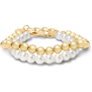 Martha Stewart Two Strand Pearl and Gold Ball Bracelet, 7 Inches For Women
