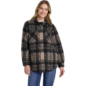 Martha Stewart Women’s Garden Shacket, Cozy Fleece Coat, Soft Lightweight Warm Outerwear, Casual(Oxford Tan Plaid)
