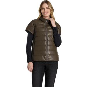 Martha Stewart Women’s PU Quilted Puffer Vest, Lightweight Down Outerwear, Sleeveless Faux Leather Zip Up(Wren)