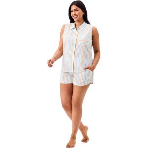 Martha Stewart Women’s Pajama Set | Soft, Breathable Sleepwear | 2-Pc Notch Collar Short Sleeve Button Down | Relaxed Comfort(Bright White)