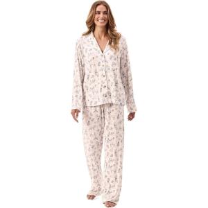 Peace Love & Dreams Martha Stewart Sleepwear | Women’s 2 Pc Pajama Set | Soft and Drapey Relaxation(Woodsey White)