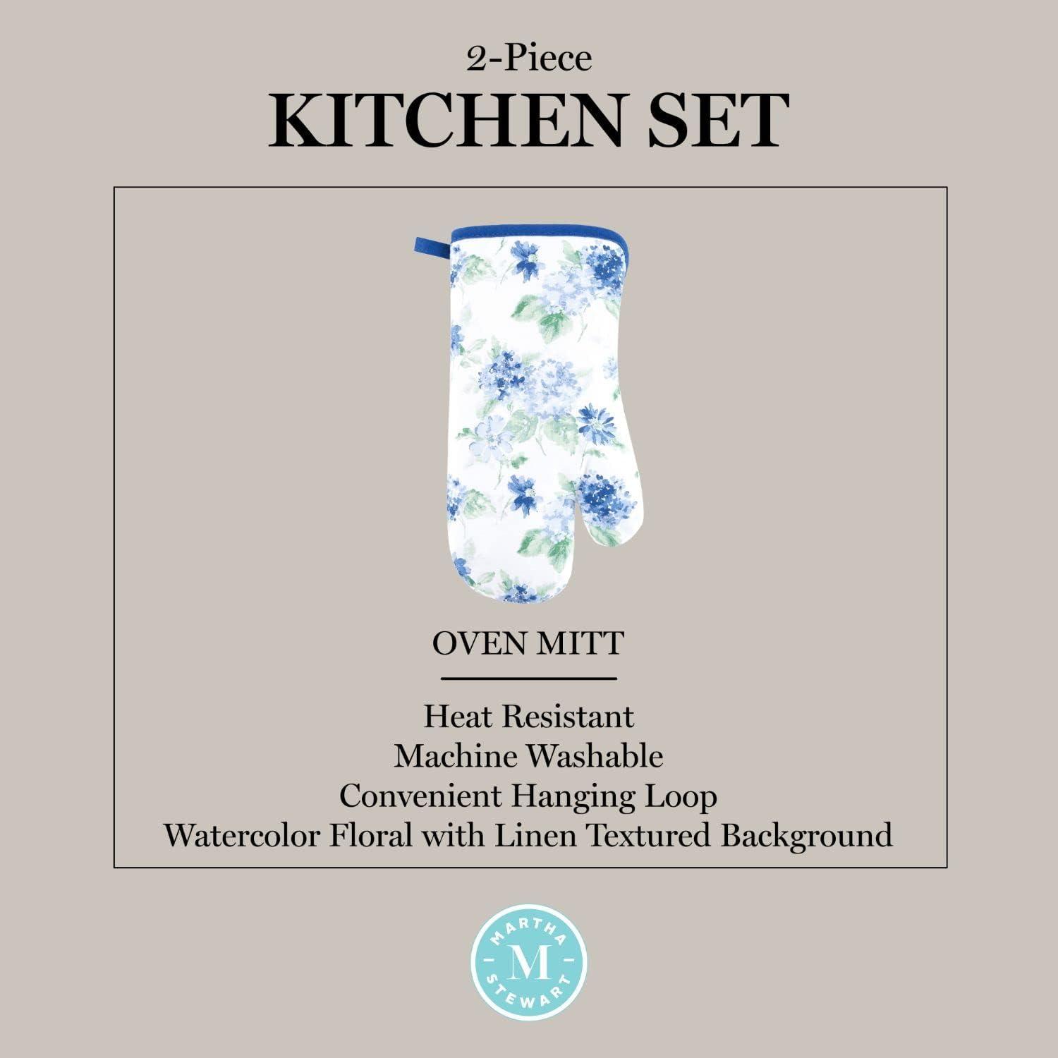 imageMartha Stewart Amber Floral Oven Mitt amp Pot Holder Set 2Pack PinkYellow OM 7x13 amp PH 7x10Blue