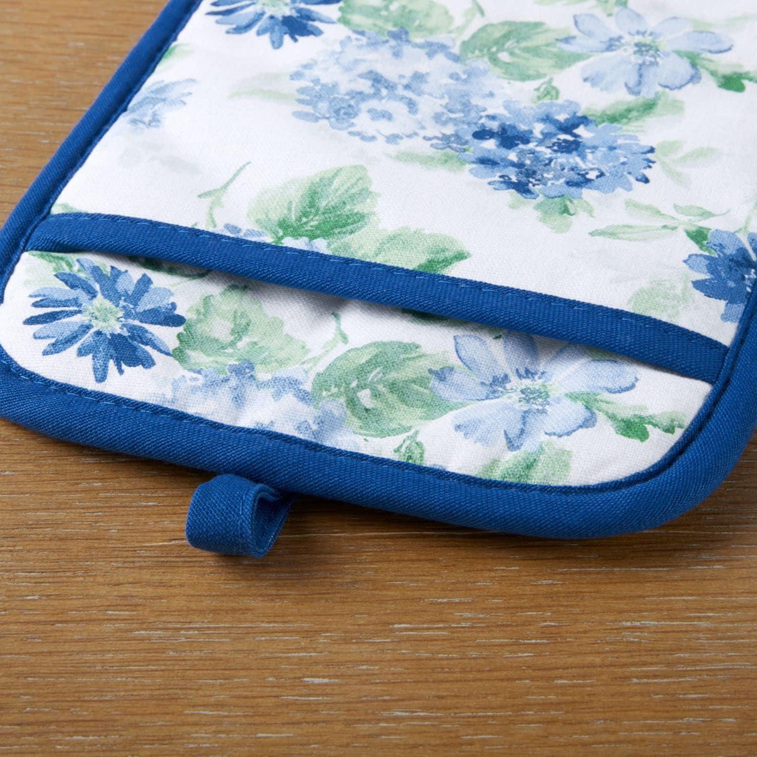 imageMartha Stewart Amber Floral Oven Mitt amp Pot Holder Set 2Pack PinkYellow OM 7x13 amp PH 7x10Blue