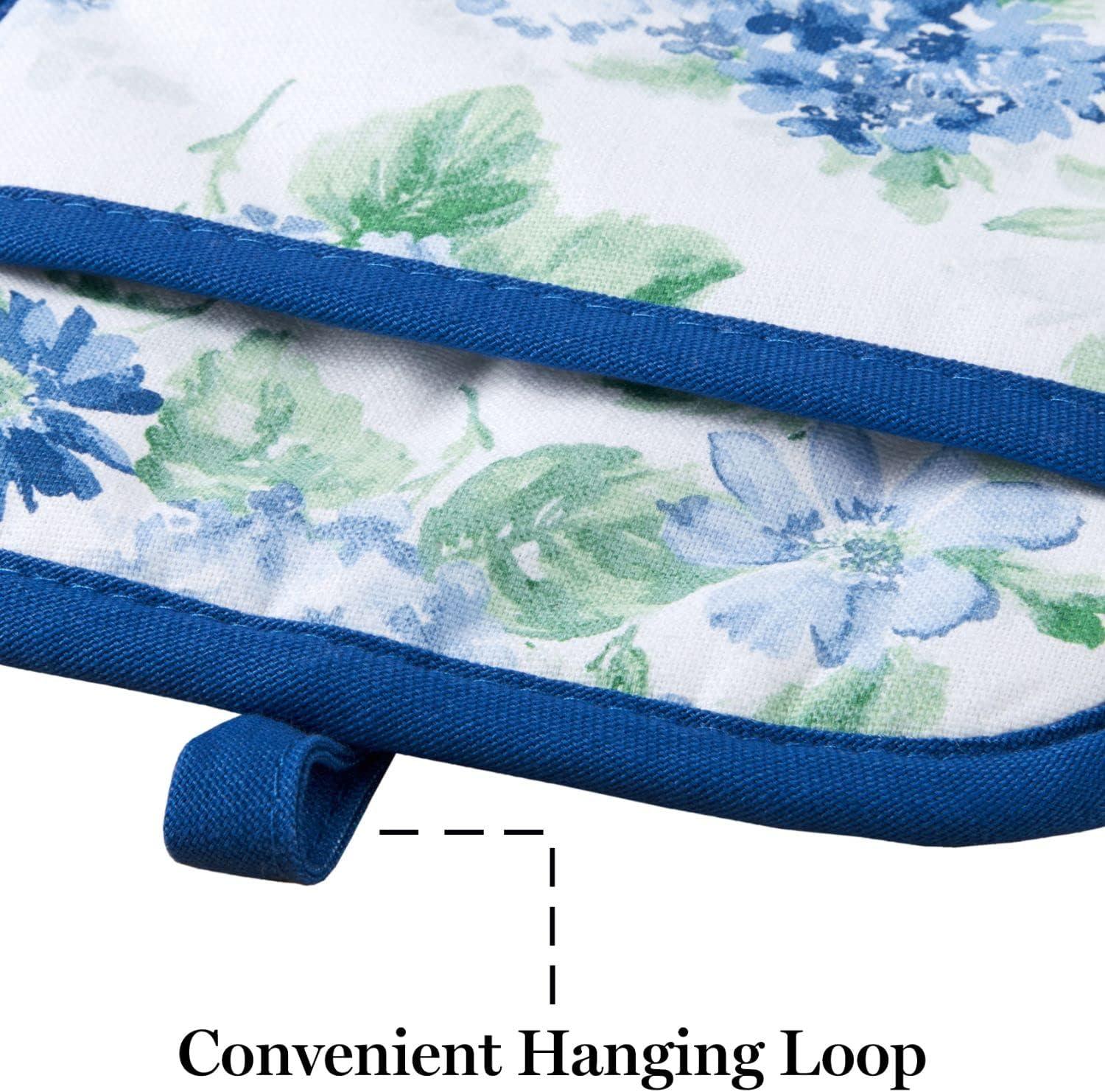 imageMartha Stewart Amber Floral Oven Mitt amp Pot Holder Set 2Pack PinkYellow OM 7x13 amp PH 7x10Blue