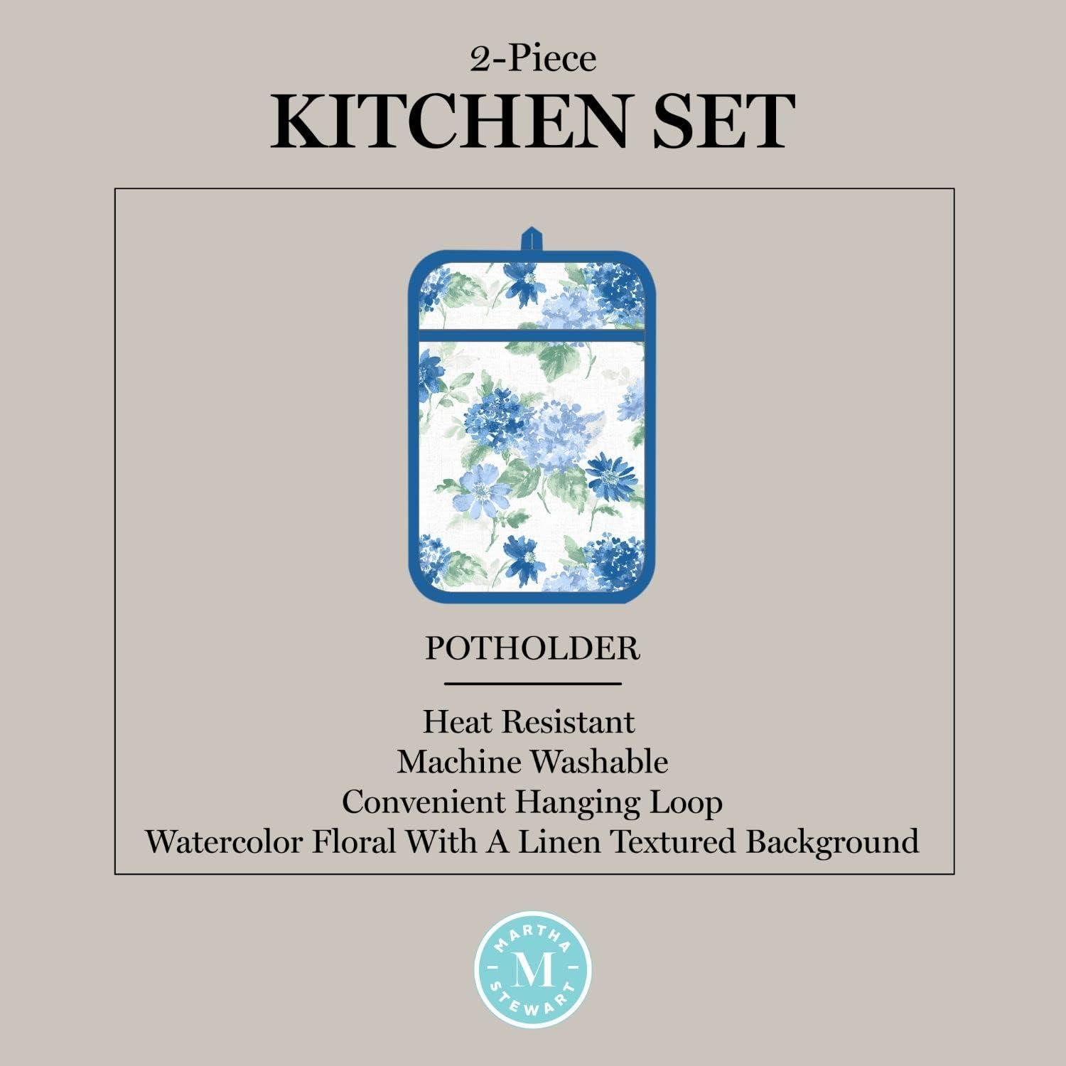 imageMartha Stewart Amber Floral Oven Mitt amp Pot Holder Set 2Pack PinkYellow OM 7x13 amp PH 7x10Blue