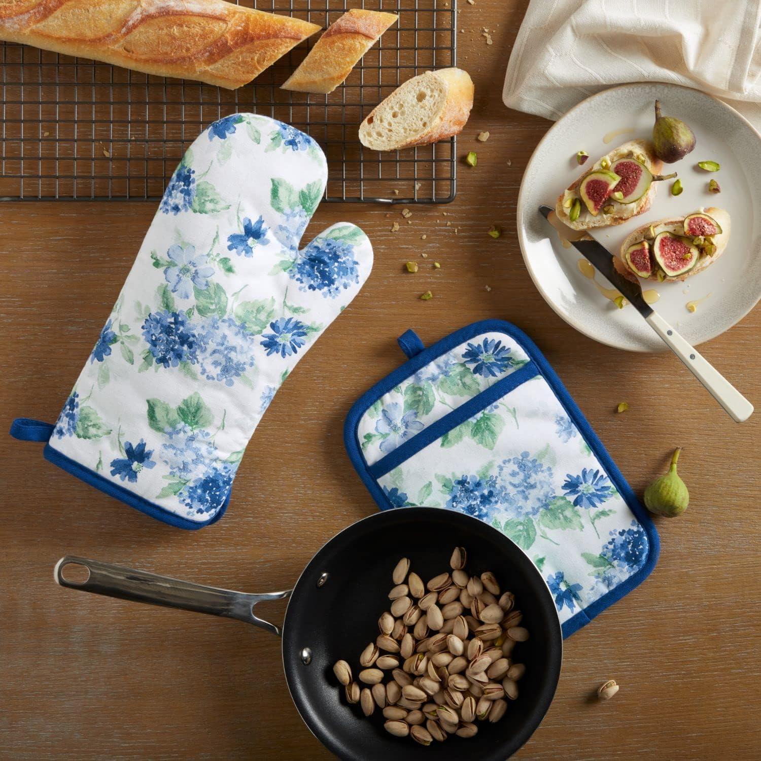imageMartha Stewart Amber Floral Oven Mitt amp Pot Holder Set 2Pack PinkYellow OM 7x13 amp PH 7x10Blue
