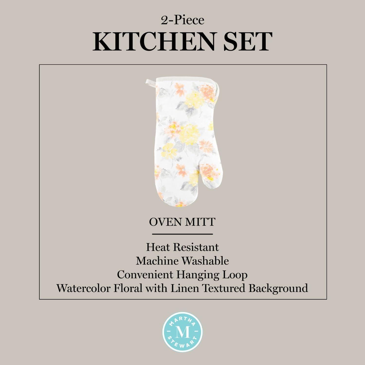 imageMartha Stewart Amber Floral Oven Mitt amp Pot Holder Set 2Pack PinkYellow OM 7x13 amp PH 7x10YellowCoral