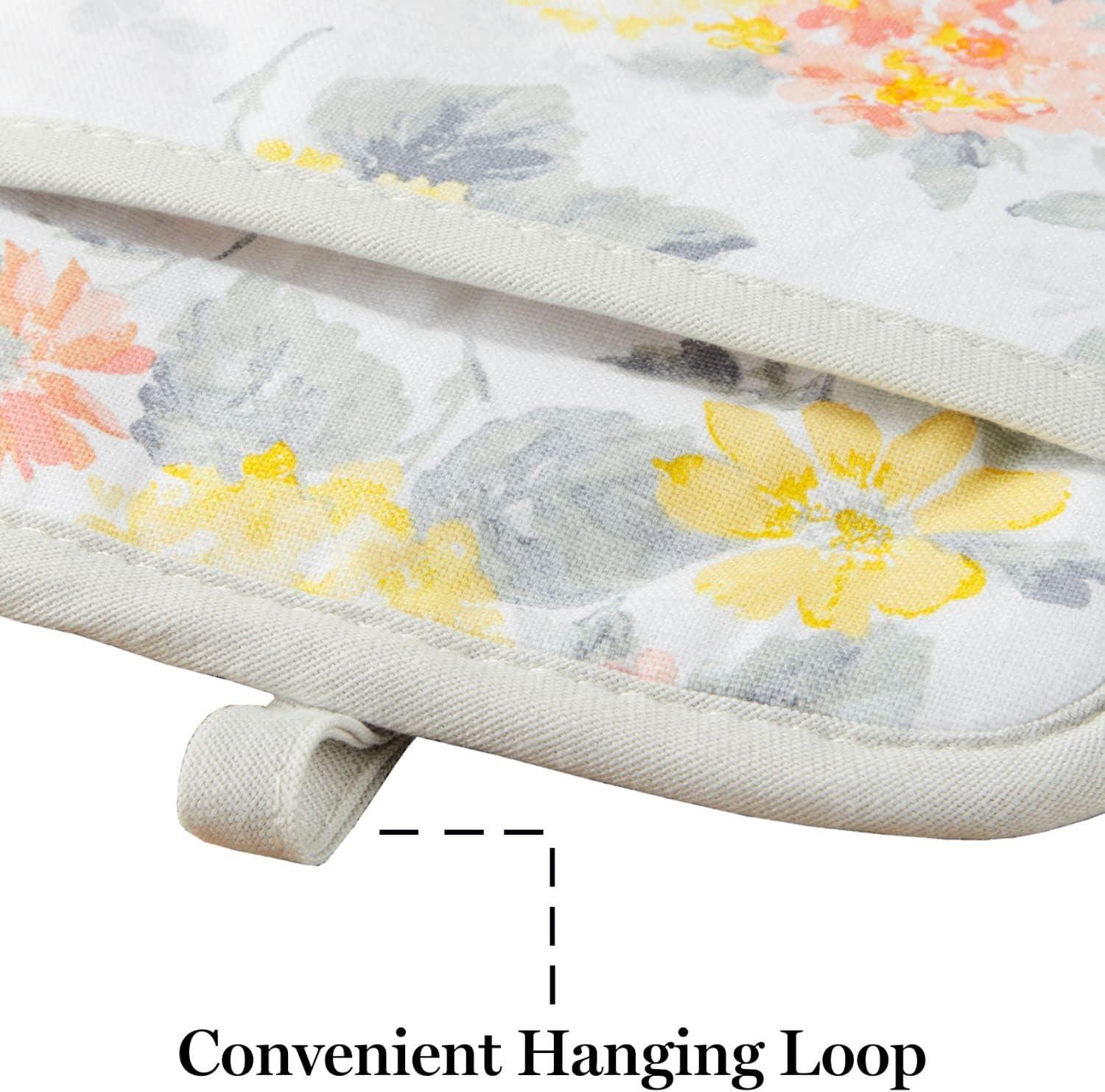 imageMartha Stewart Amber Floral Oven Mitt amp Pot Holder Set 2Pack PinkYellow OM 7x13 amp PH 7x10YellowCoral