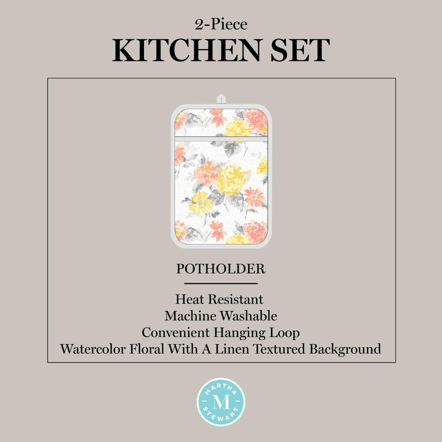 imageMartha Stewart Amber Floral Oven Mitt amp Pot Holder Set 2Pack PinkYellow OM 7x13 amp PH 7x10YellowCoral