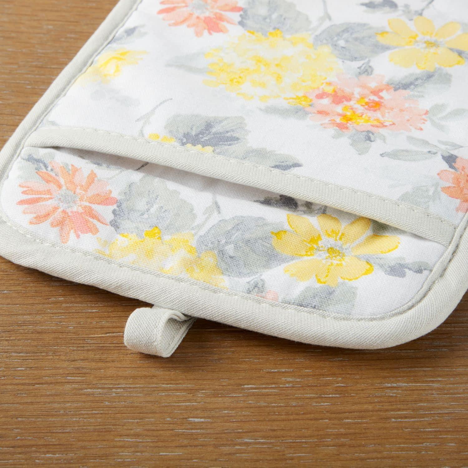 imageMartha Stewart Amber Floral Oven Mitt amp Pot Holder Set 2Pack PinkYellow OM 7x13 amp PH 7x10YellowCoral