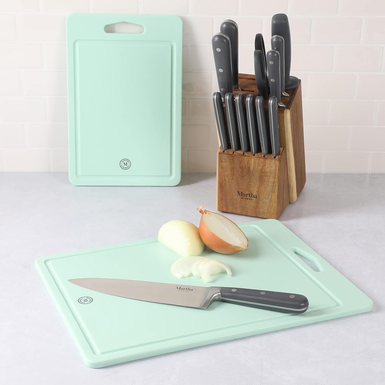 imageMartha Stewart Bpa Free Plastic Cutting Board 2pc Set 16 x 12 and 12 x 8 Grey Dishwasher SafeMartha Blue