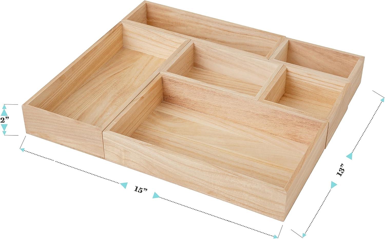 imageMartha Stewart Enzo Wooden Desk Drawer Organizer Set Paulownia Wood Organizers in Various Sizes 6 Piece Light NaturalLight Natural